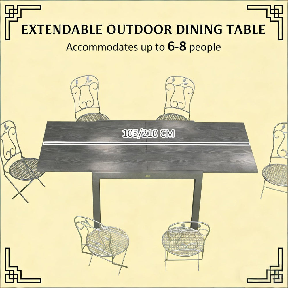 English Elm Outdoor Extendable Aluminum Dining Table Wood-effect Top Seats Eight for Patio T3971P443698