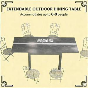 English Elm Outdoor Extendable Aluminum Dining Table Wood-effect Top Seats Eight for Patio T3971P443698