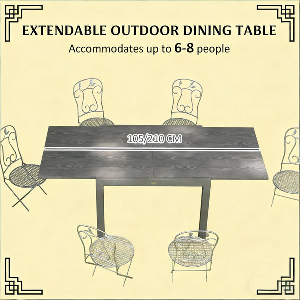 English Elm Outdoor Extendable Aluminum Dining Table Wood-effect Top Seats Eight for Patio T3971P443698