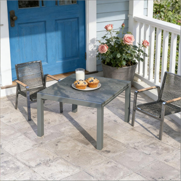 English Elm Outdoor Extendable Aluminum Dining Table Wood-effect Top Seats Eight for Patio T3971P443698