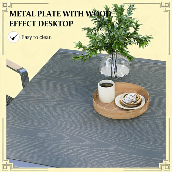English Elm Outdoor Extendable Aluminum Dining Table Wood-effect Top Seats Eight for Patio T3971P443698