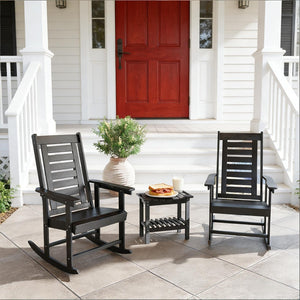 English Elm Black Hdpe High Back Outdoor Rocking Chairs Set of Two for Porch Patio Balcony T3971P444260