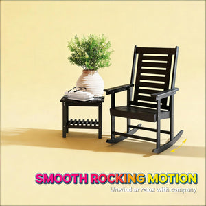 English Elm Black Hdpe High Back Outdoor Rocking Chairs Set of Two for Porch Patio Balcony T3971P444260