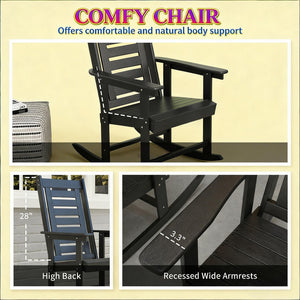 English Elm Black Hdpe High Back Outdoor Rocking Chairs Set of Two for Porch Patio Balcony T3971P444260