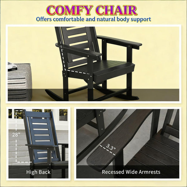 English Elm Black Hdpe High Back Outdoor Rocking Chairs Set of Two for Porch Patio Balcony T3971P444260