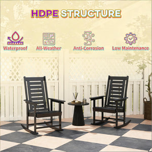 English Elm Black Hdpe High Back Outdoor Rocking Chairs Set of Two for Porch Patio Balcony T3971P444260