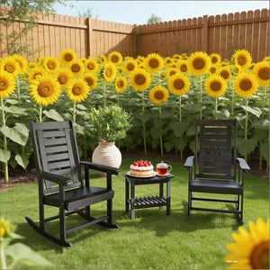 English Elm Black Hdpe High Back Outdoor Rocking Chairs Set of Two for Porch Patio Balcony T3971P444260