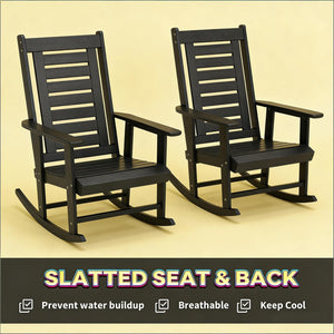 English Elm Black Hdpe High Back Outdoor Rocking Chairs Set of Two for Porch Patio Balcony T3971P444260