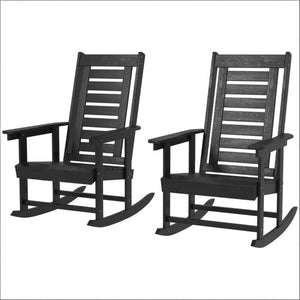English Elm Black Hdpe High Back Outdoor Rocking Chairs Set of Two for Porch Patio Balcony T3971P444260