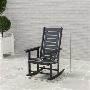 English Elm Black Hdpe High Back Outdoor Rocking Chairs Set of Two for Porch Patio Balcony T3971P444260