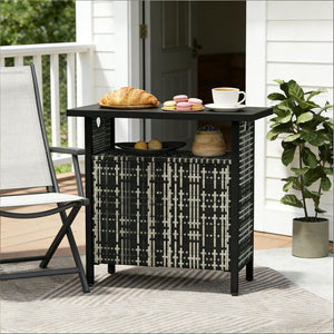 English Elm Outdoor Pe Rattan Storage Cabinet with Bar Top for Poolside Patio Organization T3971P469227
