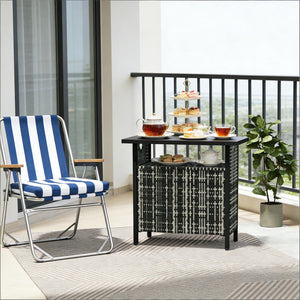 English Elm Outdoor Pe Rattan Storage Cabinet with Bar Top for Poolside Patio Organization T3971P469227