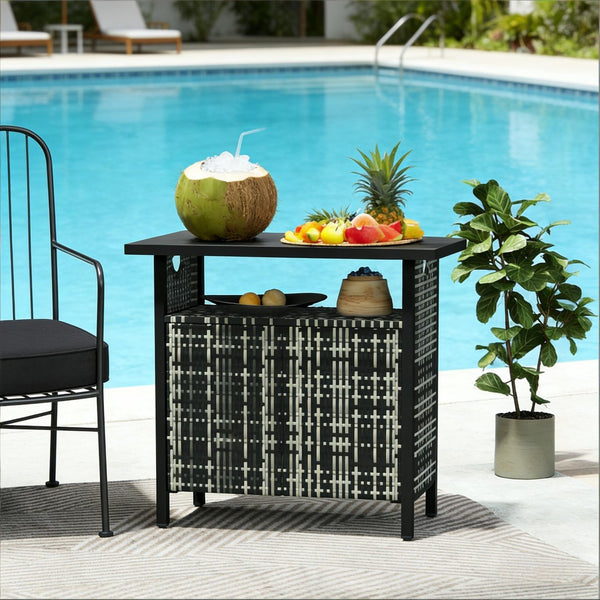 English Elm Outdoor Pe Rattan Storage Cabinet with Bar Top for Poolside Patio Organization T3971P469227