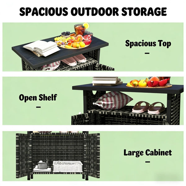 English Elm Outdoor Pe Rattan Storage Cabinet with Bar Top for Poolside Patio Organization T3971P469227