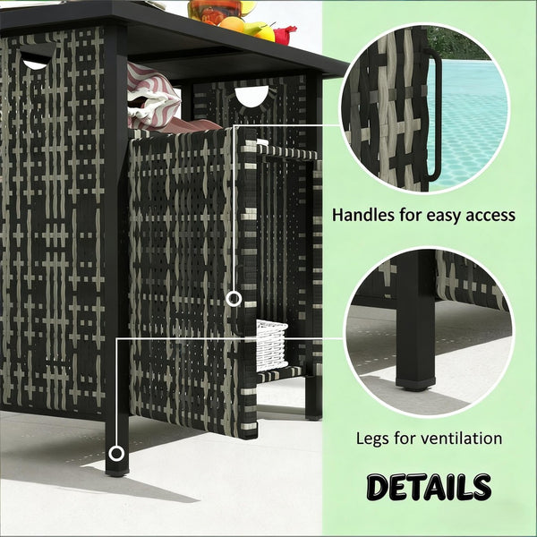 English Elm Outdoor Pe Rattan Storage Cabinet with Bar Top for Poolside Patio Organization T3971P469227