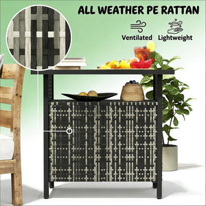 English Elm Outdoor Pe Rattan Storage Cabinet with Bar Top for Poolside Patio Organization T3971P469227