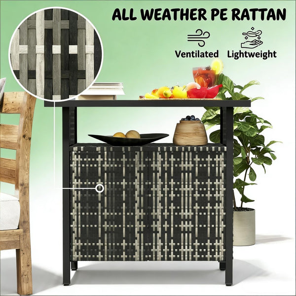 English Elm Outdoor Pe Rattan Storage Cabinet with Bar Top for Poolside Patio Organization T3971P469227