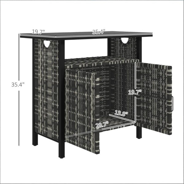 English Elm Outdoor Pe Rattan Storage Cabinet with Bar Top for Poolside Patio Organization T3971P469227