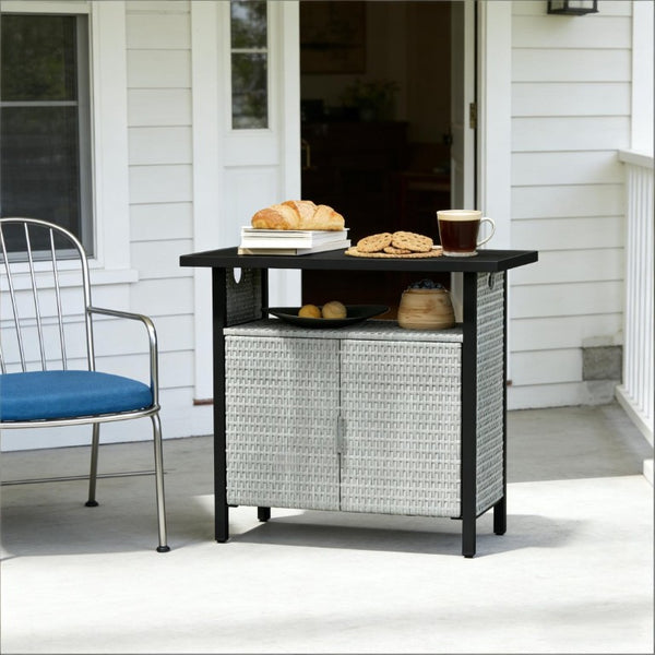 English Elm Coffee Table Outdoor PE Rattan Storage Cabinet with Open Shelf for Poolside Patio T3971P469244