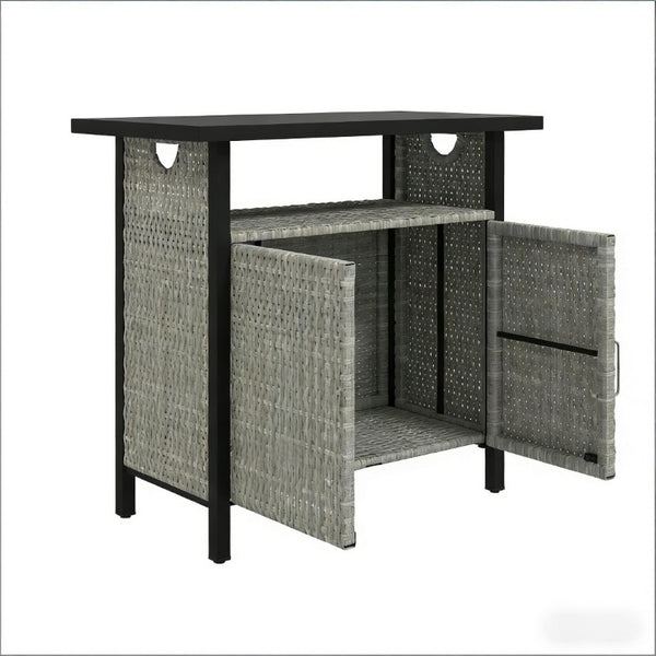 English Elm Coffee Table Outdoor PE Rattan Storage Cabinet with Open Shelf for Poolside Patio T3971P469244