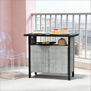 English Elm Coffee Table Outdoor PE Rattan Storage Cabinet with Open Shelf for Poolside Patio T3971P469244