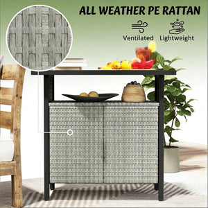 English Elm Coffee Table Outdoor PE Rattan Storage Cabinet with Open Shelf for Poolside Patio T3971P469244