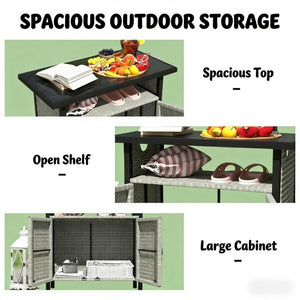 English Elm Coffee Table Outdoor PE Rattan Storage Cabinet with Open Shelf for Poolside Patio T3971P469244