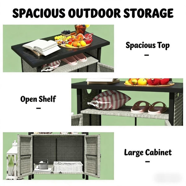 English Elm Coffee Table Outdoor PE Rattan Storage Cabinet with Open Shelf for Poolside Patio T3971P469244