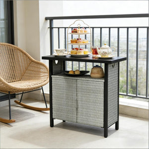 English Elm Coffee Table Outdoor PE Rattan Storage Cabinet with Open Shelf for Poolside Patio T3971P469244