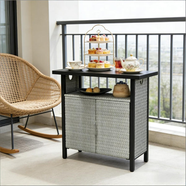 English Elm Coffee Table Outdoor PE Rattan Storage Cabinet with Open Shelf for Poolside Patio T3971P469244