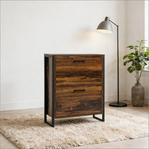 English Elm Freestanding Entryway Shoe Cabinet with Steel Frame and Wood Grain Flip Door Storage T3971P470178