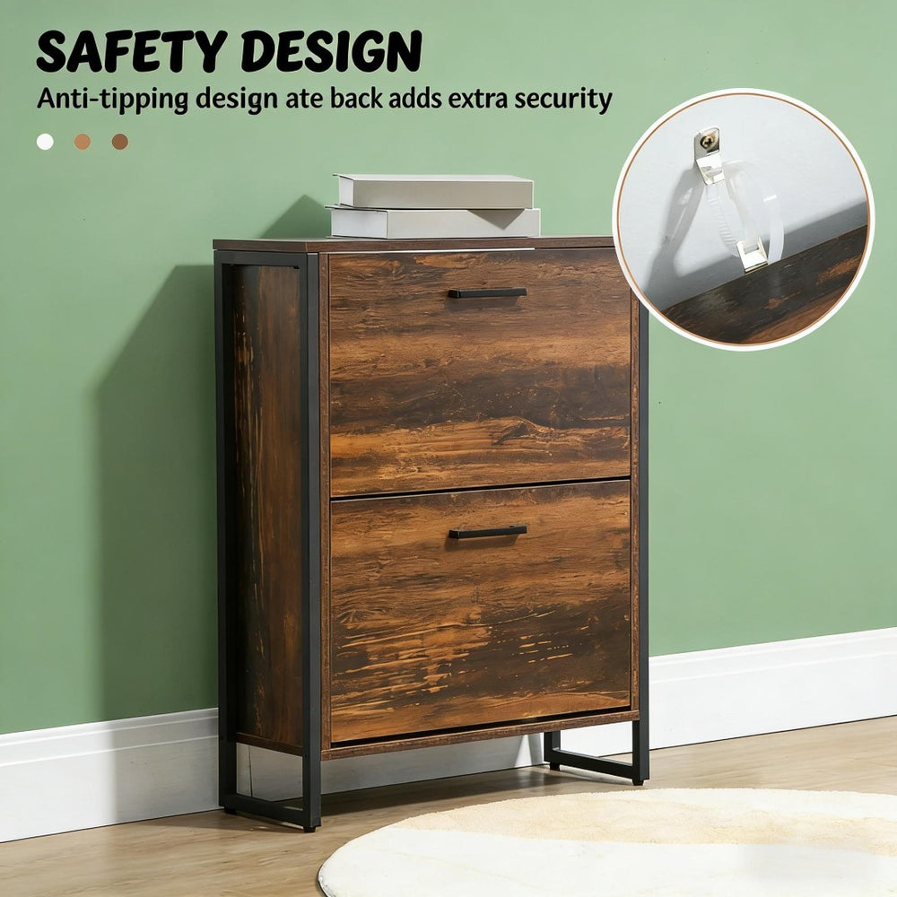 English Elm Freestanding Entryway Shoe Cabinet with Steel Frame and Wood Grain Flip Door Storage T3971P470178