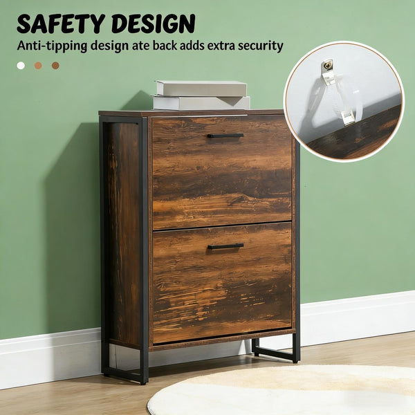 English Elm Freestanding Entryway Shoe Cabinet with Steel Frame and Wood Grain Flip Door Storage T3971P470178