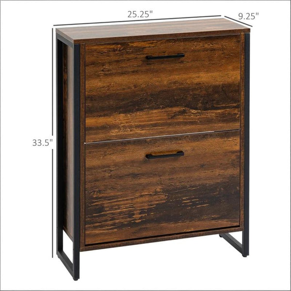 English Elm Freestanding Entryway Shoe Cabinet with Steel Frame and Wood Grain Flip Door Storage T3971P470178