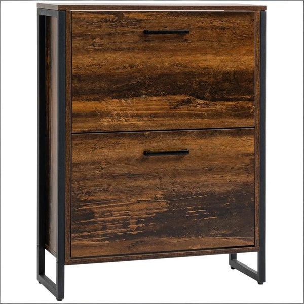 English Elm Freestanding Entryway Shoe Cabinet with Steel Frame and Wood Grain Flip Door Storage T3971P470178