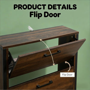 English Elm Freestanding Entryway Shoe Cabinet with Steel Frame and Wood Grain Flip Door Storage T3971P470178