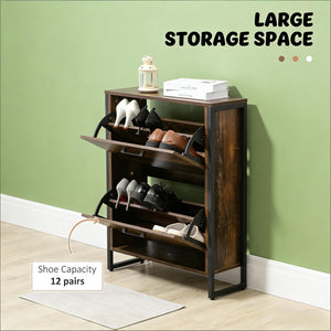 English Elm Freestanding Entryway Shoe Cabinet with Steel Frame and Wood Grain Flip Door Storage T3971P470178