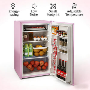English Elm Compact Pink Mini Fridge with Freezer Compartment for Dorm Apartment or RV Use T3971P473022