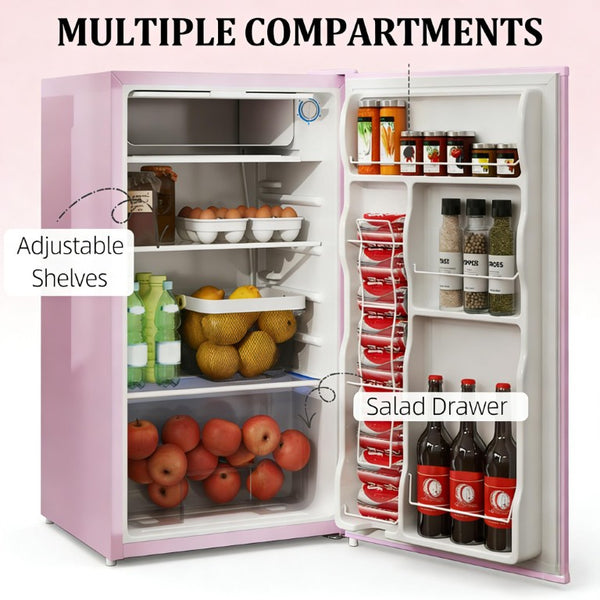 English Elm Compact Pink Mini Fridge with Freezer Compartment for Dorm Apartment or RV Use T3971P473022