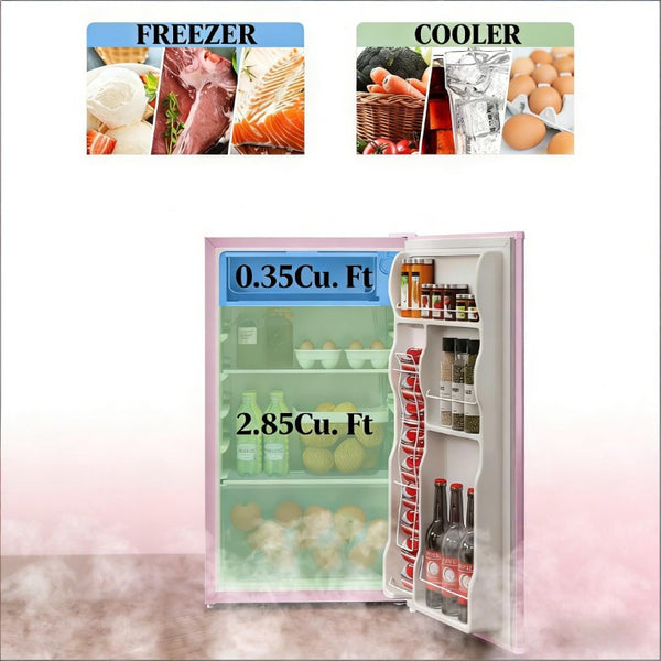 English Elm Compact Pink Mini Fridge with Freezer Compartment for Dorm Apartment or RV Use T3971P473022