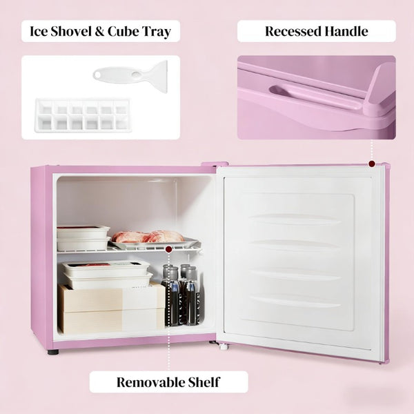 English Elm Small Pink Steel Compact Upright Freezer with Dual Compartments for Dorm or Apartment T3971P473049