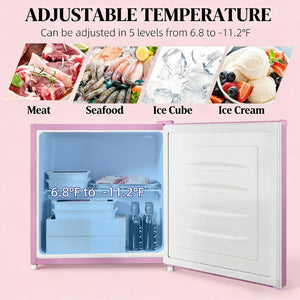 English Elm Small Pink Steel Compact Upright Freezer with Dual Compartments for Dorm or Apartment T3971P473049