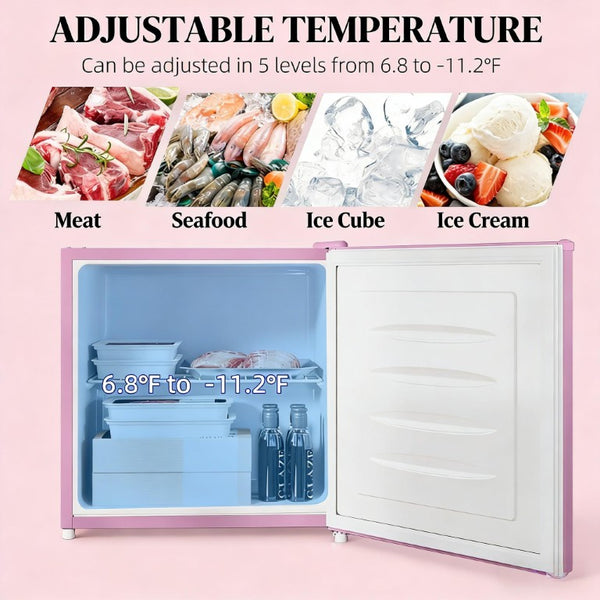 English Elm Small Pink Steel Compact Upright Freezer with Dual Compartments for Dorm or Apartment T3971P473049