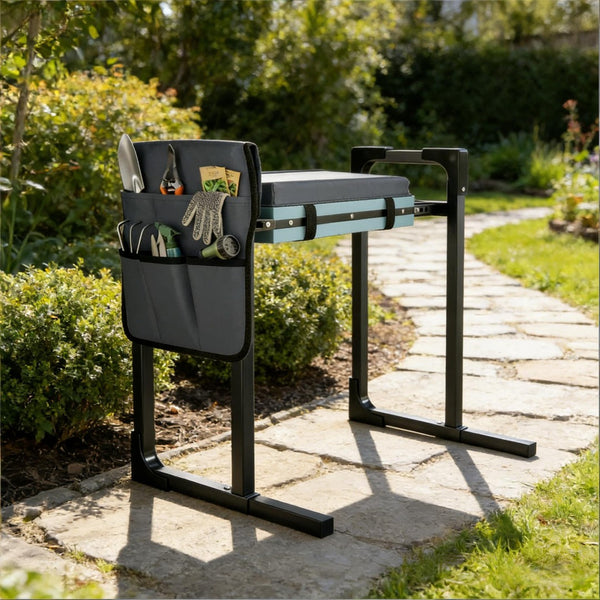 English Elm Heavy Duty Folding Garden Kneeler Seat with Steel Frame Eva Foam Pad and Tool Pouch T3971P476200