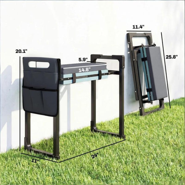 English Elm Heavy Duty Folding Garden Kneeler Seat with Steel Frame Eva Foam Pad and Tool Pouch T3971P476200