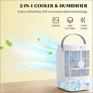 English Elm Mini Desktop Air Cooler with RGB Light Mist Humidifier and USB Fan for Home Office T3971P486731