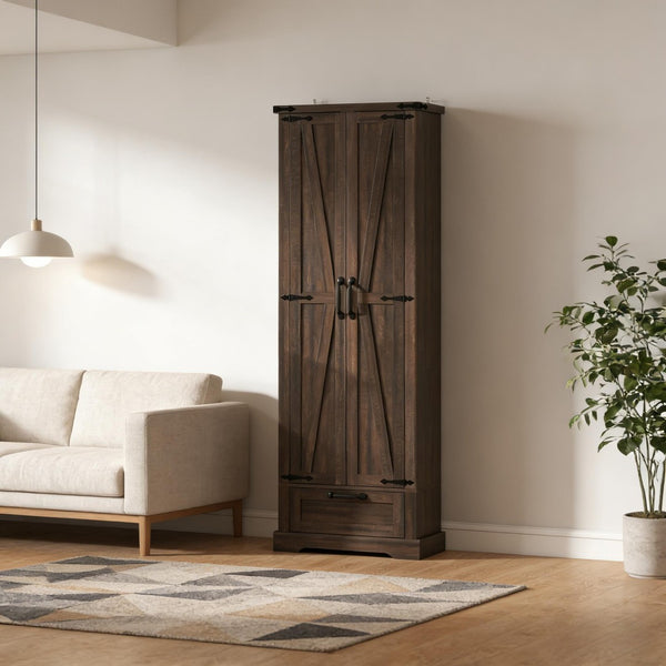 English Elm Classic Farmhouse Pantry Cabinet Barn Door Style with Drawer and Adjustable Shelves T3971P489403
