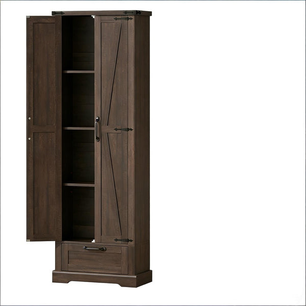 English Elm Classic Farmhouse Pantry Cabinet Barn Door Style with Drawer and Adjustable Shelves T3971P489403