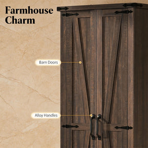 English Elm Classic Farmhouse Pantry Cabinet Barn Door Style with Drawer and Adjustable Shelves T3971P489403