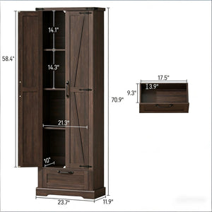 English Elm Classic Farmhouse Pantry Cabinet Barn Door Style with Drawer and Adjustable Shelves T3971P489403